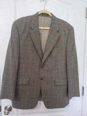 Lauren Ralph Lauren Jacket Men's Tan Houndstooth 100% Wool Blazer 42S Classic